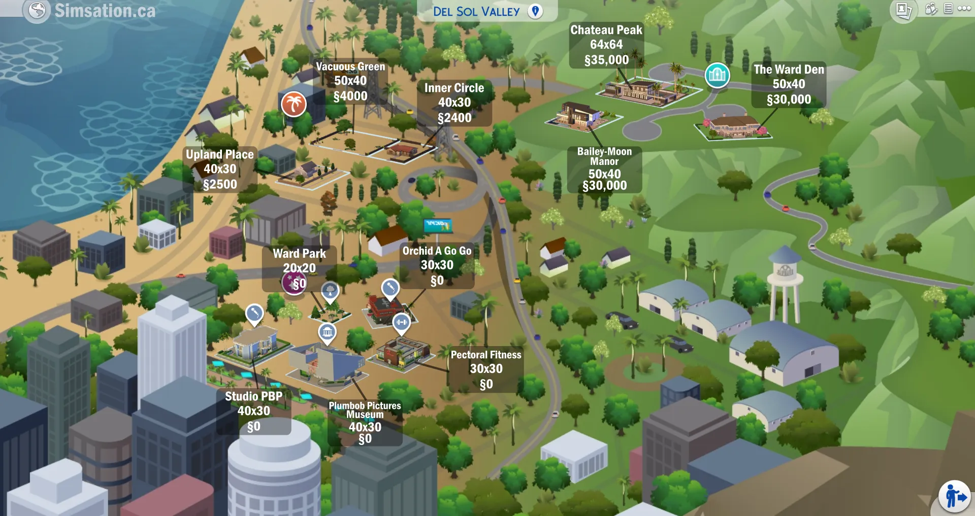 Labelled map of Del Sol Valley